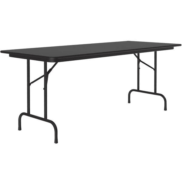 Correll 30" X 96" Black Granite Thermal-Fused Laminate Top Folding Table With Black Frame 1 Correll 30" X 96" Black Granite Thermal-Fused Laminate Top Folding Table With Black Frame