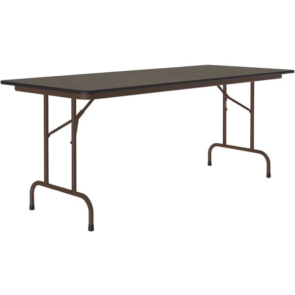 Correll 30" X 96" Walnut Thermal-Fused Laminate Top Folding Table With Brown Frame 1 Correll 30" X 96" Walnut Thermal-Fused Laminate Top Folding Table With Brown Frame