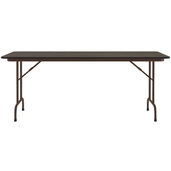 Correll 30" X 96" Walnut Thermal-Fused Laminate Top Folding Table With Brown Frame 2 Correll 30" X 96" Walnut Thermal-Fused Laminate Top Folding Table With Brown Frame - Image 2