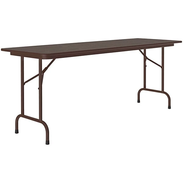 Correll 24" X 60" Walnut Thermal-Fused Laminate Top Folding Table With Brown Frame 1 Correll 24" X 60" Walnut Thermal-Fused Laminate Top Folding Table With Brown Frame