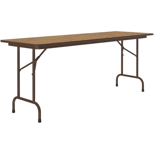 Correll 24" X 72" Medium Oak Thermal-Fused Laminate Top Folding Table With Brown Frame 1 Correll 24" X 72" Medium Oak Thermal-Fused Laminate Top Folding Table With Brown Frame