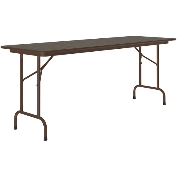 Correll 24" X 72" Walnut Thermal-Fused Laminate Top Folding Table With Brown Frame 1 Correll 24" X 72" Walnut Thermal-Fused Laminate Top Folding Table With Brown Frame
