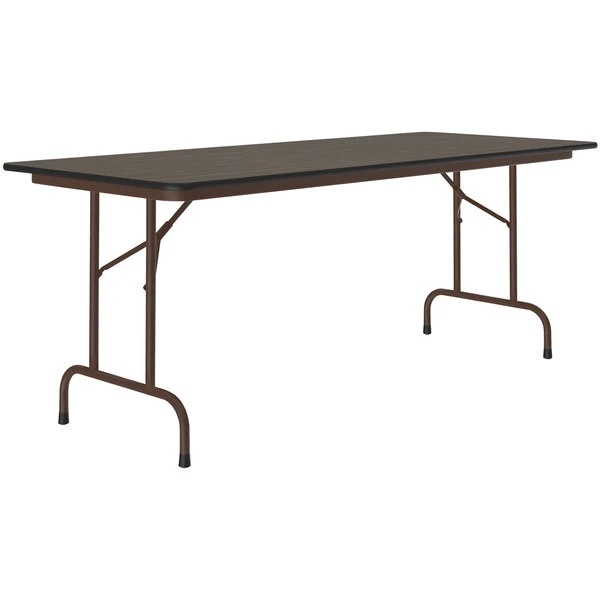 Correll 30" X 60" Walnut Thermal-Fused Laminate Top Folding Table With Brown Frame 1 Correll 30" X 60" Walnut Thermal-Fused Laminate Top Folding Table With Brown Frame
