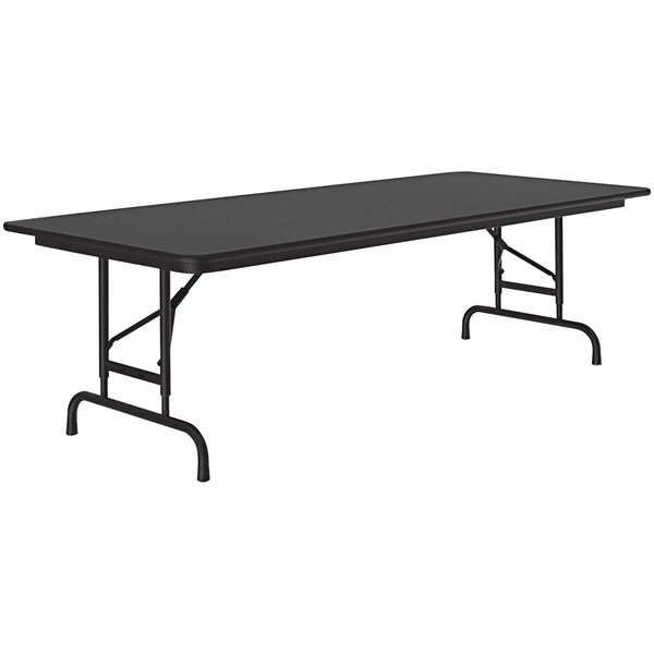 Correll 30" X 60" Black Granite 22" - 32" Adjustable Height Thermal-Fused Laminate Top Folding Table With Black Frame 1 Correll 30" X 60" Black Granite 22" - 32" Adjustable Height Thermal-Fused Laminate Top Folding Table With Black Frame