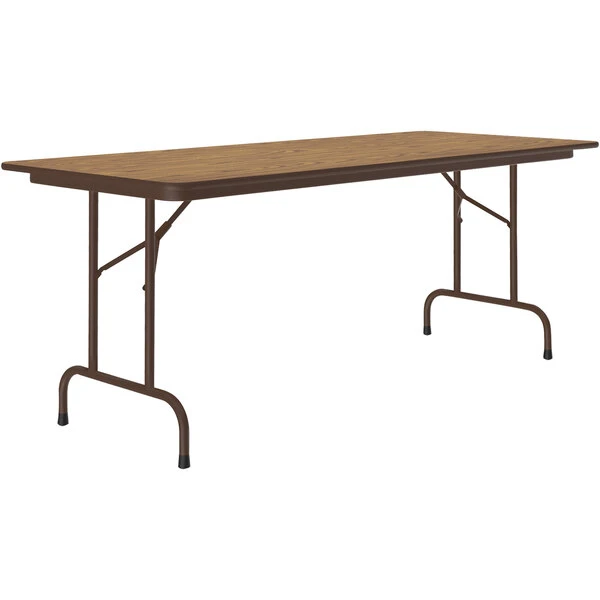 Correll 30" X 72" Medium Oak Thermal-Fused Laminate Top Folding Table With Brown Frame 1 Correll 30" X 72" Medium Oak Thermal-Fused Laminate Top Folding Table With Brown Frame
