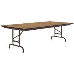 Correll 30" X 72" Oak 22" - 32" Adjustable Height Thermal-Fused Laminate Top Folding Table With Brown Frame