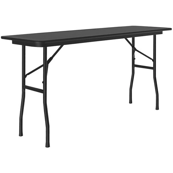 Correll 18" X 60" Black Granite Thermal-Fused Laminate Top Folding Table With Black Frame 1 Correll 18" X 60" Black Granite Thermal-Fused Laminate Top Folding Table With Black Frame