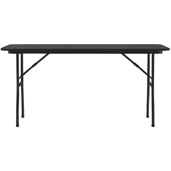 Correll 18" X 60" Black Granite Thermal-Fused Laminate Top Folding Table With Black Frame 2 Correll 18" X 60" Black Granite Thermal-Fused Laminate Top Folding Table With Black Frame - Image 2