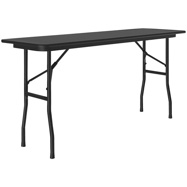 Correll 18" X 72" Black Granite Thermal-Fused Laminate Top Folding Table With Black Frame 1 Correll 18" X 72" Black Granite Thermal-Fused Laminate Top Folding Table With Black Frame
