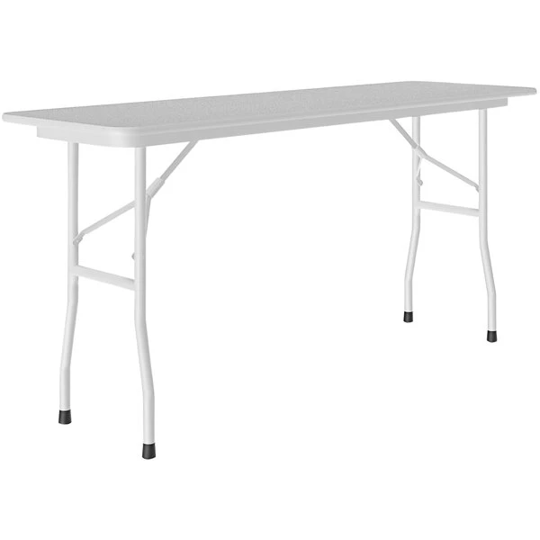 Correll 18" X 72" Gray Granite Thermal-Fused Laminate Top Folding Table With Gray Frame 1 Correll 18" X 72" Gray Granite Thermal-Fused Laminate Top Folding Table With Gray Frame