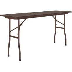 Correll 18" X 96" Walnut Thermal-Fused Laminate Top Folding Table With Brown Frame