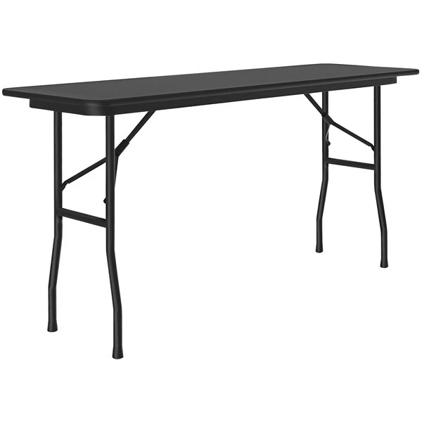 Correll 18" X 96" Black Granite Thermal-Fused Laminate Top Folding Table With Black Frame 1 Correll 18" X 96" Black Granite Thermal-Fused Laminate Top Folding Table With Black Frame