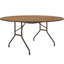 Correll 60" Round Medium Oak Thermal-Fused Laminate Top Folding Table With Brown Frame