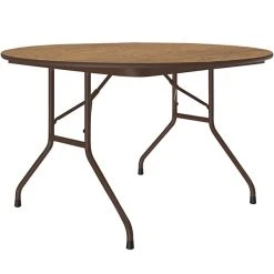 Correll 48" Round Medium Oak Thermal-Fused Laminate Top Folding Table With Brown Frame