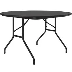 Correll 48" Round Black Granite Thermal-Fused Laminate Top Folding Table With Black Frame