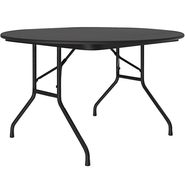 Correll 48" Round Black Granite Thermal-Fused Laminate Top Folding Table With Black Frame 1 Correll 48" Round Black Granite Thermal-Fused Laminate Top Folding Table With Black Frame