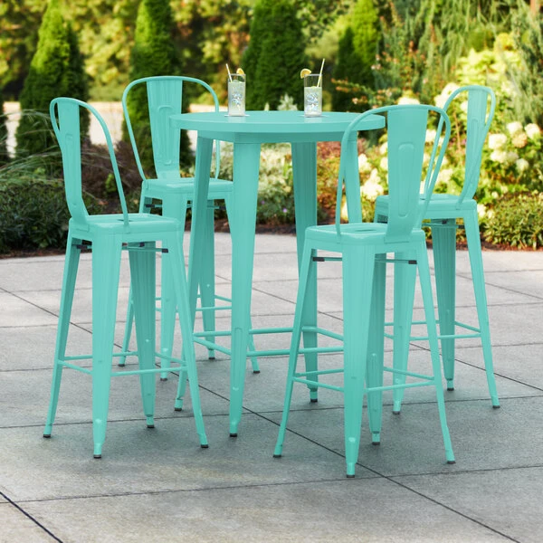 LT&S Alloy Series Lancaster Table & Seating Alloy Series 30" Round Seafoam Outdoor Bar Height Table With 4 Metal Cafe Bar Stools 1 LT&S Alloy Series Lancaster Table & Seating Alloy Series 30" Round Seafoam Outdoor Bar Height Table With 4 Metal Cafe Bar Stools