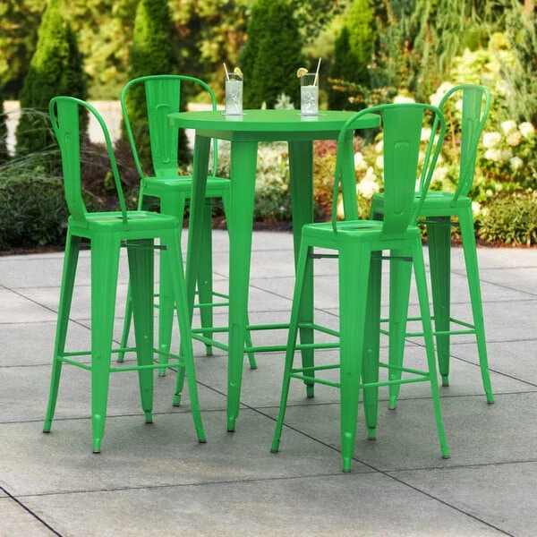 LT&S Alloy Series Lancaster Table & Seating Alloy Series 30" Round Green Outdoor Bar Height Table With 4 Metal Cafe Bar Stools 1 LT&S Alloy Series Lancaster Table & Seating Alloy Series 30" Round Green Outdoor Bar Height Table With 4 Metal Cafe Bar Stools
