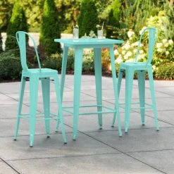 LT&S Alloy Series Lancaster Table & Seating Alloy Series 24" X 24" Seafoam Outdoor Bar Height Table With 2 Metal Cafe Bar Stools
