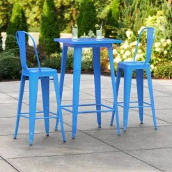 LT&S Alloy Series Lancaster Table & Seating Alloy Series 24" X 24" Blue Outdoor Bar Height Table With 2 Metal Cafe Bar Stools