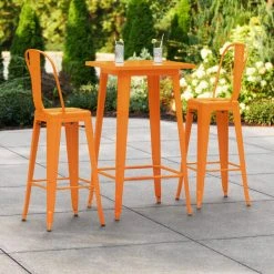 LT&S Alloy Series Lancaster Table & Seating Alloy Series 24" X 24" Orange Outdoor Bar Height Table With 2 Metal Cafe Bar Stools
