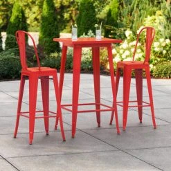 LT&S Alloy Series Lancaster Table & Seating Alloy Series 24" X 24" Red Outdoor Bar Height Table With 2 Metal Cafe Bar Stools
