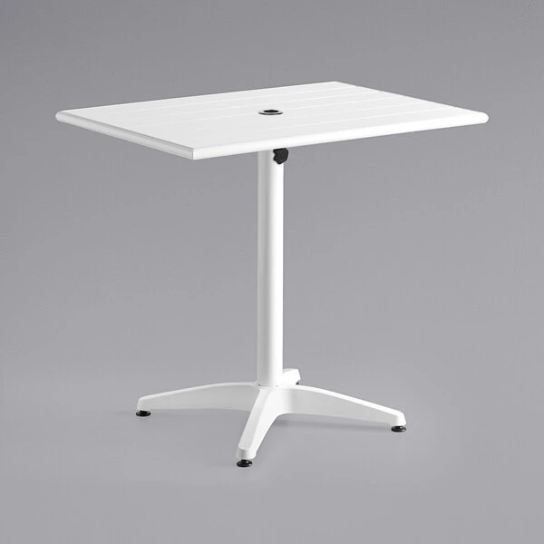 Lancaster Table & Seating 24" X 32" White Powder-Coated Aluminum Dining Height Outdoor Table With Umbrella Hole And 2 Arm Chairs 4 Lancaster Table & Seating 24" X 32" White Powder-Coated Aluminum Dining Height Outdoor Table With Umbrella Hole And 2 Arm Chairs - Image 4