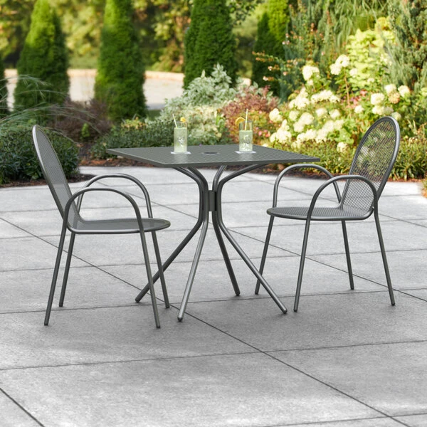 Lancaster Table & Seating Harbor Black 30" Square Outdoor Standard Height Table With Modern Legs And 2 Arm Chairs 1 Lancaster Table & Seating Harbor Black 30" Square Outdoor Standard Height Table With Modern Legs And 2 Arm Chairs