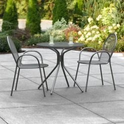Lancaster Table & Seating Harbor Black 30" Round Outdoor Standard Height Table With Modern Legs And 2 Arm Chairs