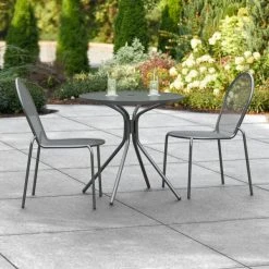 Lancaster Table & Seating Harbor Black 30" Round Outdoor Standard Height Table With Modern Legs And 2 Side Chairs