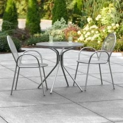 Lancaster Table & Seating Harbor Gray 30" Round Outdoor Standard Height Table With Modern Legs And 2 Arm Chairs