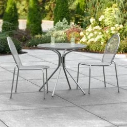 Lancaster Table & Seating Harbor Gray 30" Round Outdoor Standard Height Table With Modern Legs And 2 Side Chairs