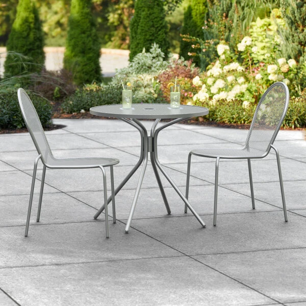 Lancaster Table & Seating Harbor Gray 30" Round Outdoor Standard Height Table With Modern Legs And 2 Side Chairs 1 Lancaster Table & Seating Harbor Gray 30" Round Outdoor Standard Height Table With Modern Legs And 2 Side Chairs