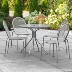 Lancaster Table & Seating Harbor Gray 36" Round Outdoor Standard Height Table With Modern Legs And 4 Side Chairs