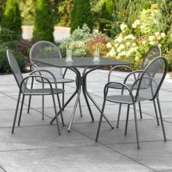Lancaster Table & Seating Harbor Black 36" Square Outdoor Standard Height Table With Modern Legs And 4 Arm Chairs