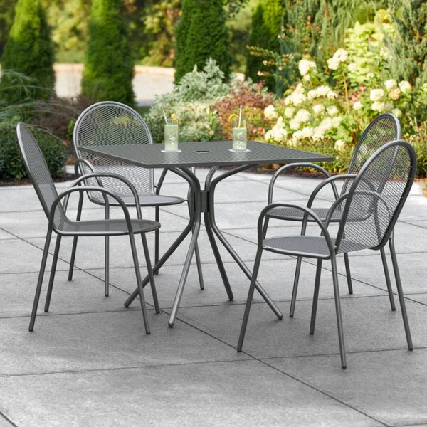 Lancaster Table & Seating Harbor Black 36" Square Outdoor Standard Height Table With Modern Legs And 4 Arm Chairs 1 Lancaster Table & Seating Harbor Black 36" Square Outdoor Standard Height Table With Modern Legs And 4 Arm Chairs