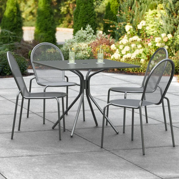 Lancaster Table & Seating Harbor Black 36" Square Outdoor Standard Height Table With Modern Legs And 4 Side Chairs 1 Lancaster Table & Seating Harbor Black 36" Square Outdoor Standard Height Table With Modern Legs And 4 Side Chairs