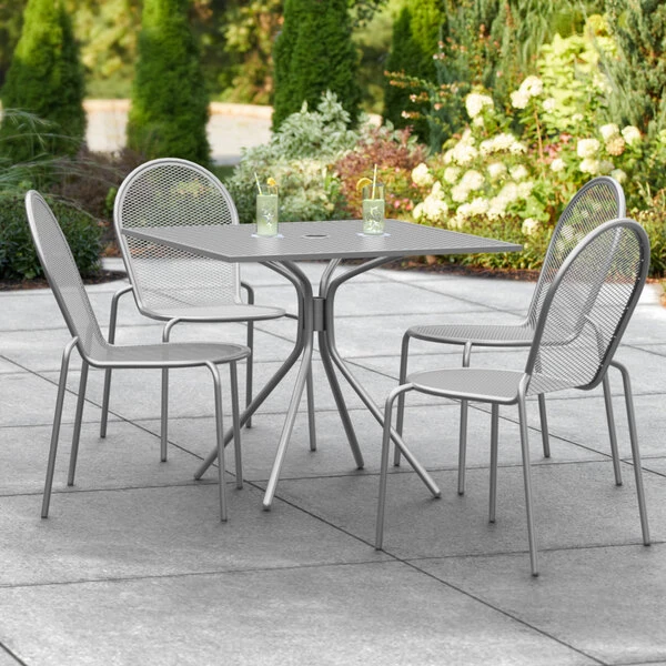 Lancaster Table & Seating Harbor Gray 36" Square Outdoor Standard Height Table With Modern Legs And 4 Side Chairs 1 Lancaster Table & Seating Harbor Gray 36" Square Outdoor Standard Height Table With Modern Legs And 4 Side Chairs