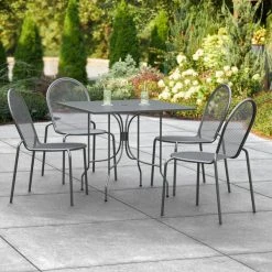 Lancaster Table & Seating Harbor Black 36" Square Outdoor Standard Height Table With Ornate Legs And 4 Side Chairs