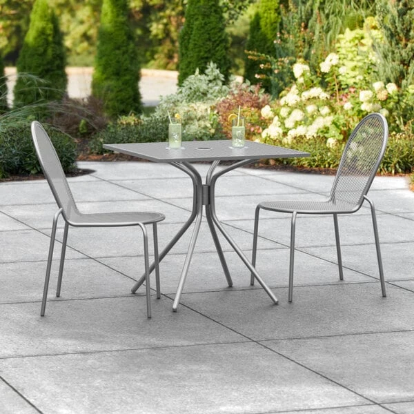 Lancaster Table & Seating Harbor Gray 30" Square Outdoor Standard Height Table With Modern Legs And 2 Side Chairs 1 Lancaster Table & Seating Harbor Gray 30" Square Outdoor Standard Height Table With Modern Legs And 2 Side Chairs