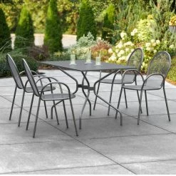 Lancaster Table & Seating Harbor Black 30" X 48" Rectangular Outdoor Standard Height Table With Modern Legs And 4 Arm Chairs