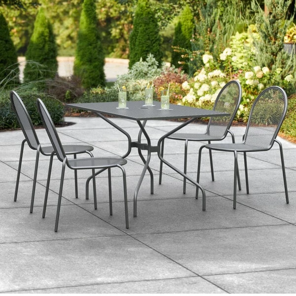 Lancaster Table & Seating Harbor Black 30" X 48" Rectangular Outdoor Standard Height Table With Modern Legs And 4 Side Chairs 1 Lancaster Table & Seating Harbor Black 30" X 48" Rectangular Outdoor Standard Height Table With Modern Legs And 4 Side Chairs