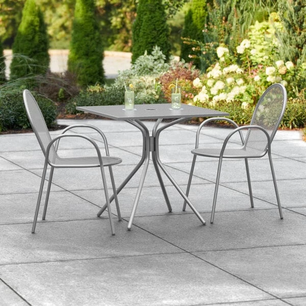 Lancaster Table & Seating Harbor Gray 30" Square Outdoor Standard Height Table With Modern Legs And 2 Arm Chairs 1 Lancaster Table & Seating Harbor Gray 30" Square Outdoor Standard Height Table With Modern Legs And 2 Arm Chairs