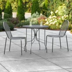 Lancaster Table & Seating Harbor Black 30" Round Outdoor Standard Height Table With Ornate Legs And 2 Side Chairs
