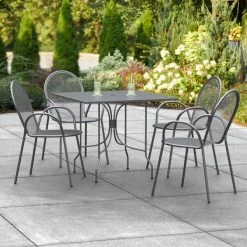 Lancaster Table & Seating Harbor Black 36" Square Outdoor Standard Height Table With Ornate Legs And 4 Arm Chairs
