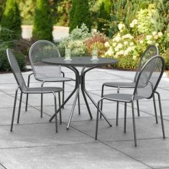 Lancaster Table & Seating Harbor Black 36" Round Outdoor Standard Height Table With Modern Legs And 4 Side Chairs