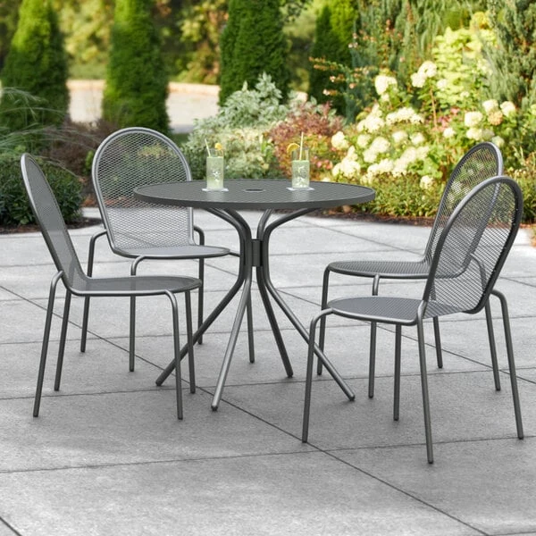 Lancaster Table & Seating Harbor Black 36" Round Outdoor Standard Height Table With Modern Legs And 4 Side Chairs 1 Lancaster Table & Seating Harbor Black 36" Round Outdoor Standard Height Table With Modern Legs And 4 Side Chairs
