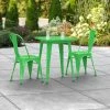 LT&S Alloy Series Lancaster Table & Seating Alloy Series 24" X 24" Green Dining Height Outdoor Table With 2 Industrial Cafe Chairs