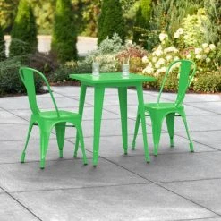 LT&S Alloy Series Lancaster Table & Seating Alloy Series 24" X 24" Green Dining Height Outdoor Table With 2 Industrial Cafe Chairs