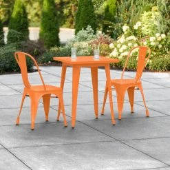 LT&S Alloy Series Lancaster Table & Seating Alloy Series 24" X 24" Orange Dining Height Outdoor Table With 2 Industrial Cafe Chairs